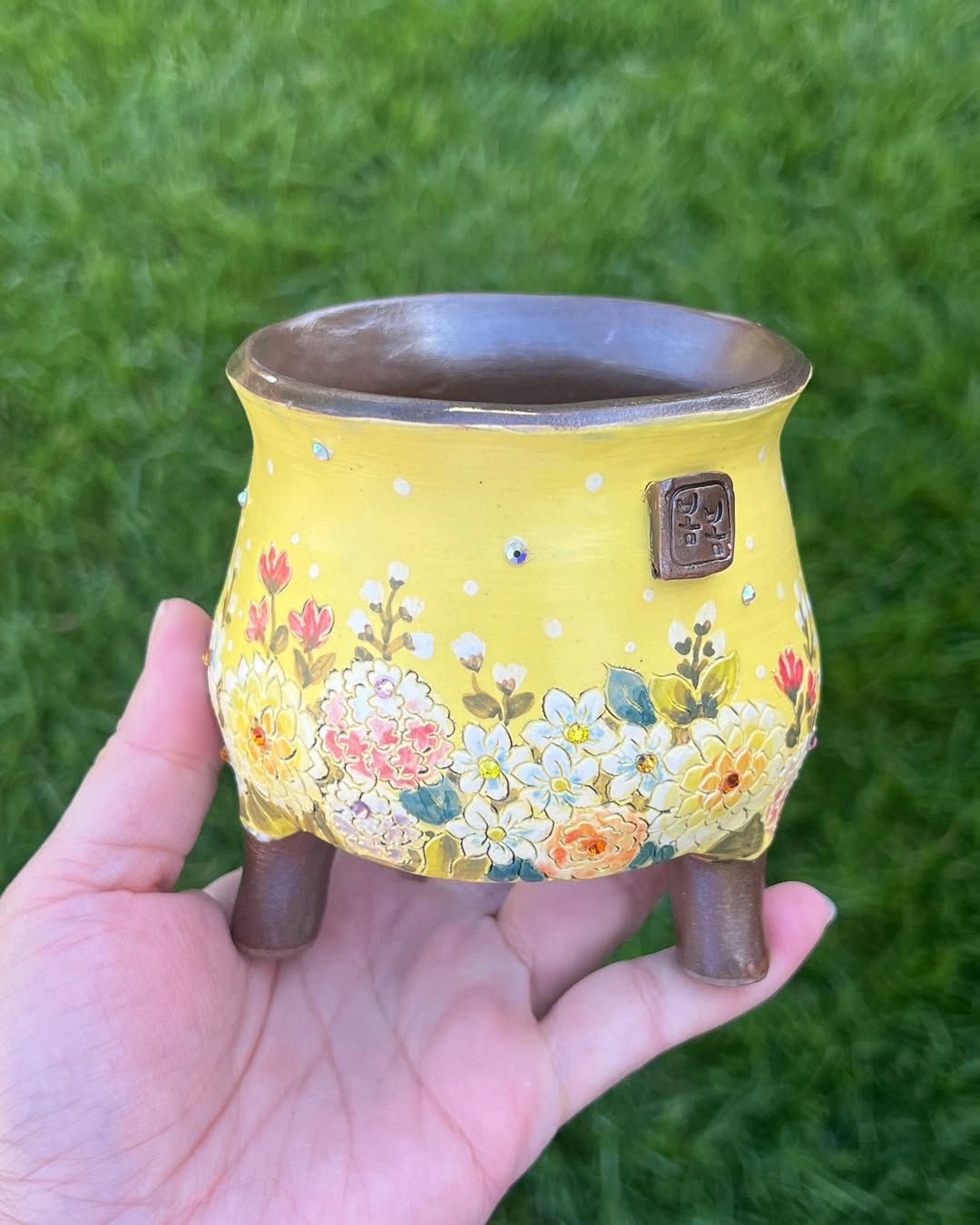 Hand Painted Golden Meadow Floral Korean Style Planter