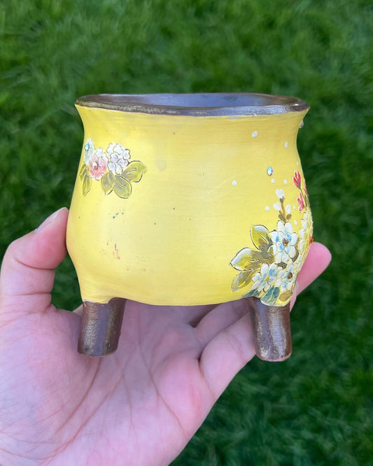 Hand Painted Golden Meadow Floral Korean Style Planter