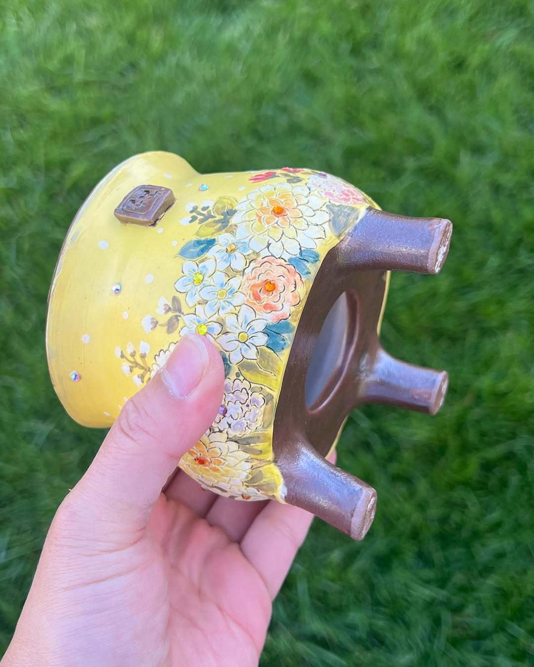 Hand Painted Golden Meadow Floral Korean Style Planter