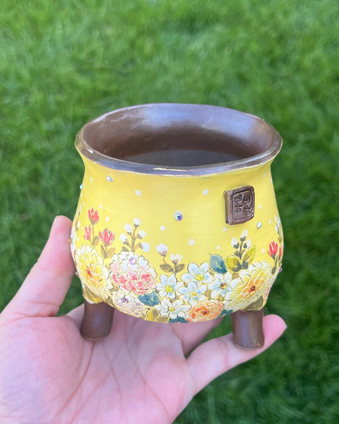 Hand Painted Golden Meadow Floral Korean Style Planter