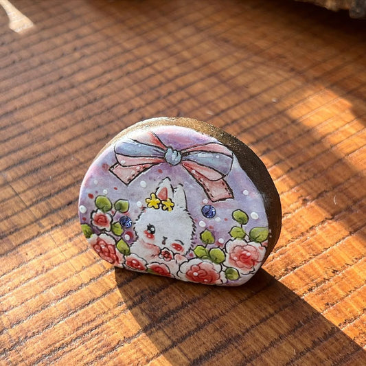 Hand Drawn Fancy Bunny Garden Decor Stone Plate