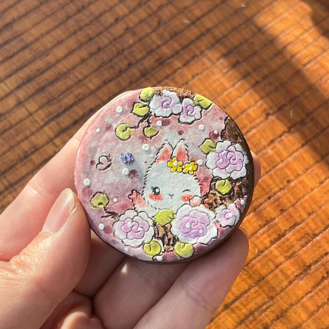 Hand Drawn Bunny with Flower Garden Decor Stone Plate