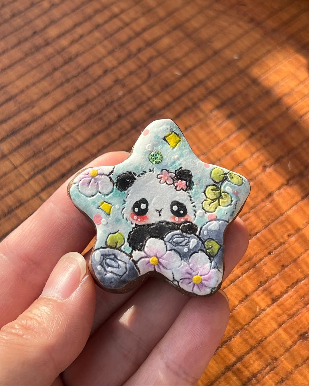 Hand Drawn Panda Garden Decor Star Shape Stone Plate