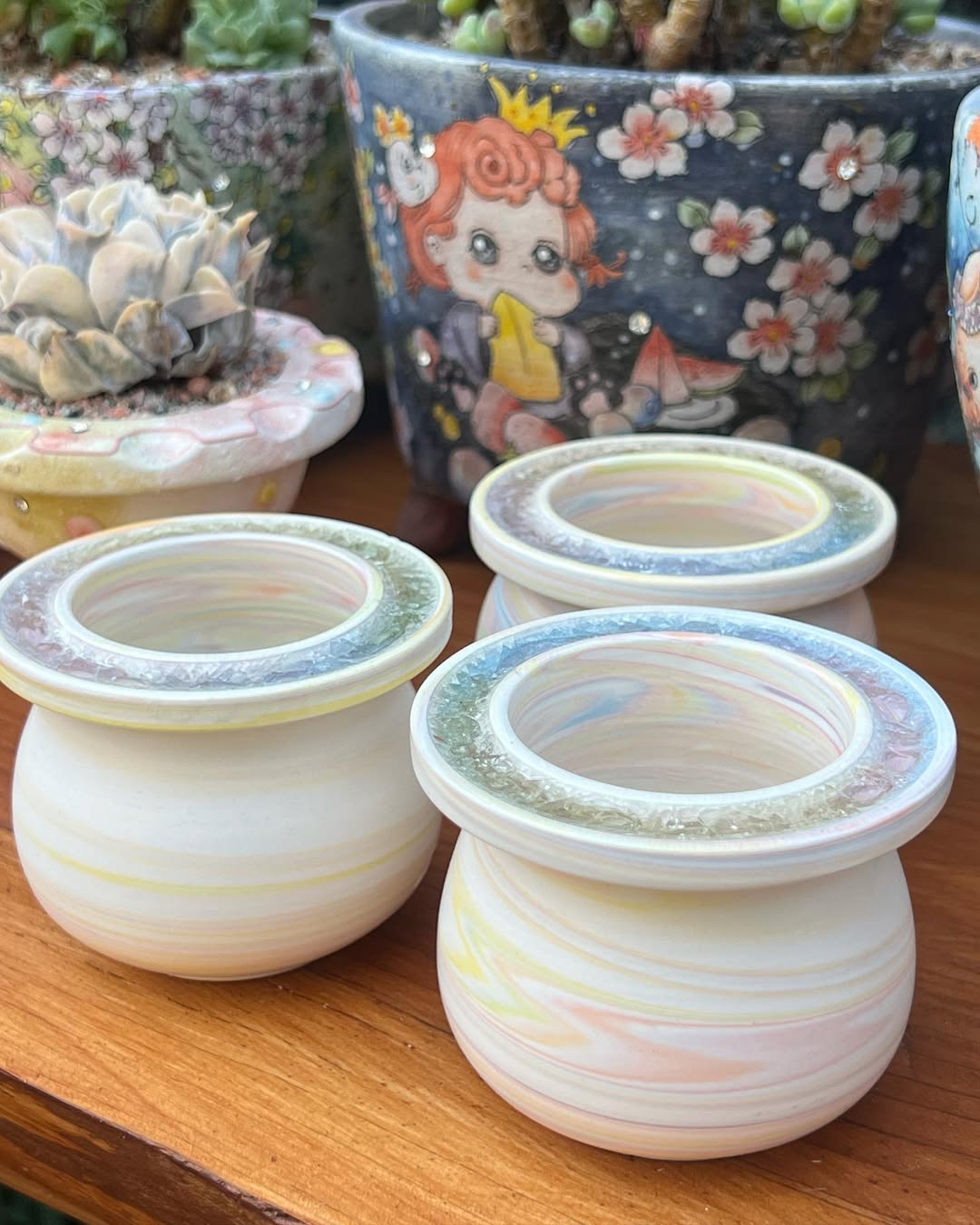 July Glass Art Soft Rainbow Round Shape Planter