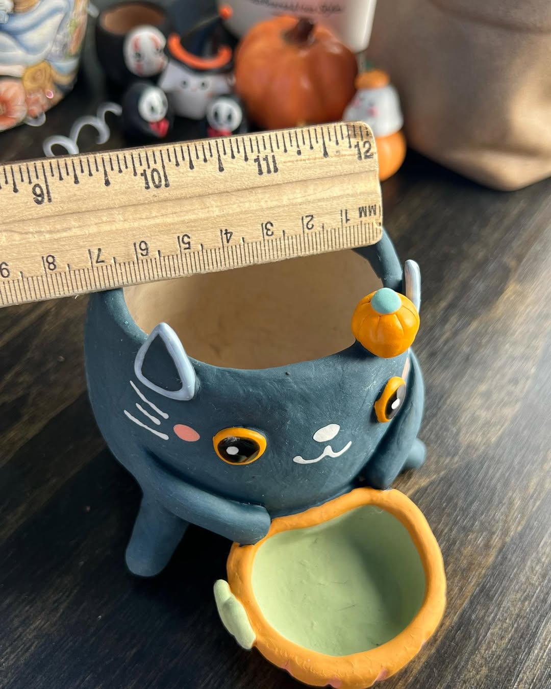 Blue Cat with Pumkin Planter