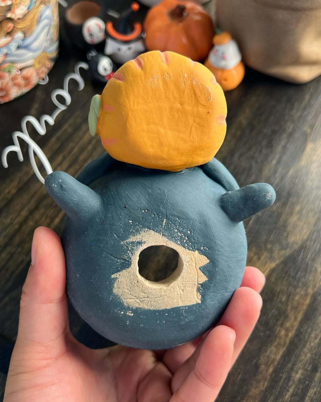 Blue Cat with Pumkin Planter
