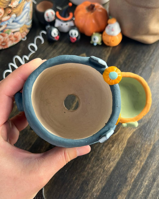 Blue Cat with Pumkin Planter