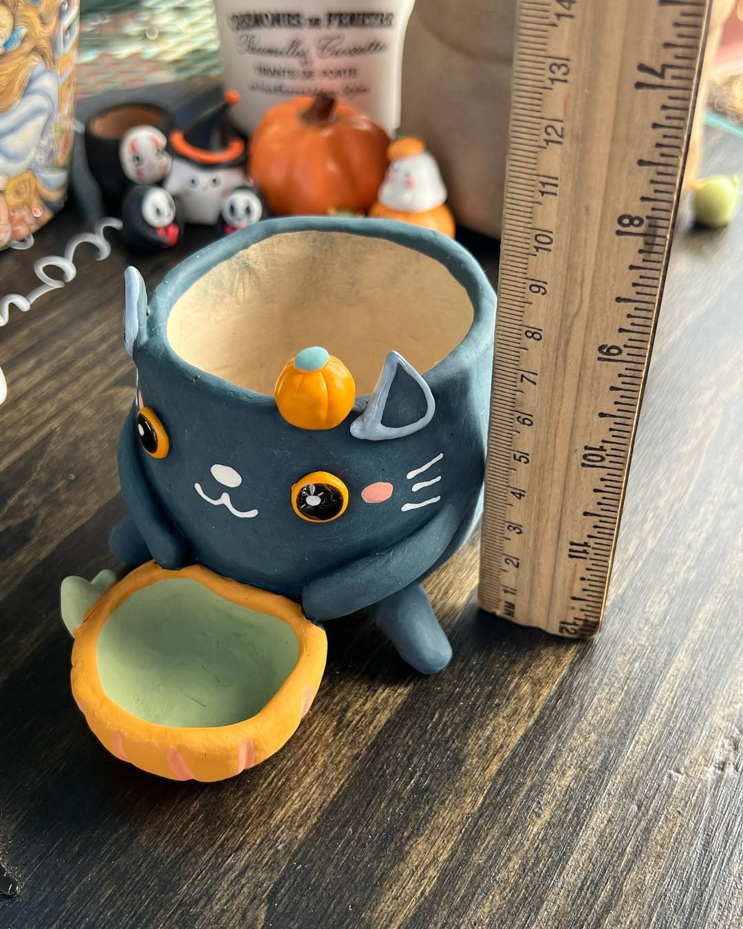 Blue Cat with Pumkin Planter
