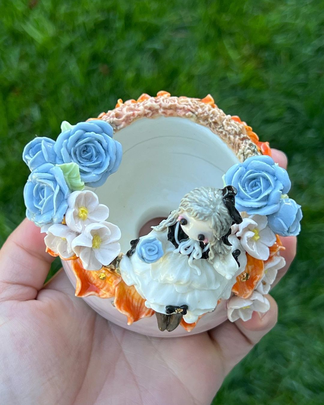 Victorian Doll with Floral Bloom Planter