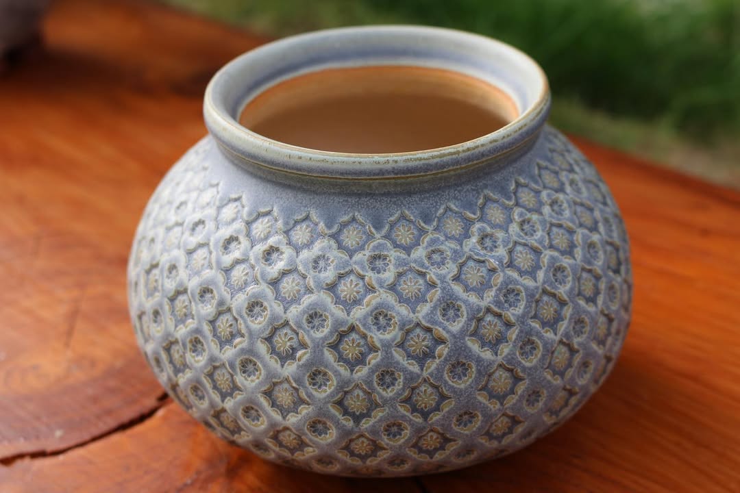 Textured Blue Tetragon Pattern Planter