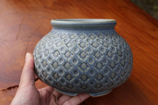 Textured Blue Tetragon Pattern Planter