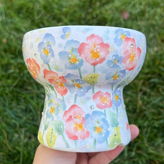 Pastel Pink Blue Bloom Seto Ware Planter