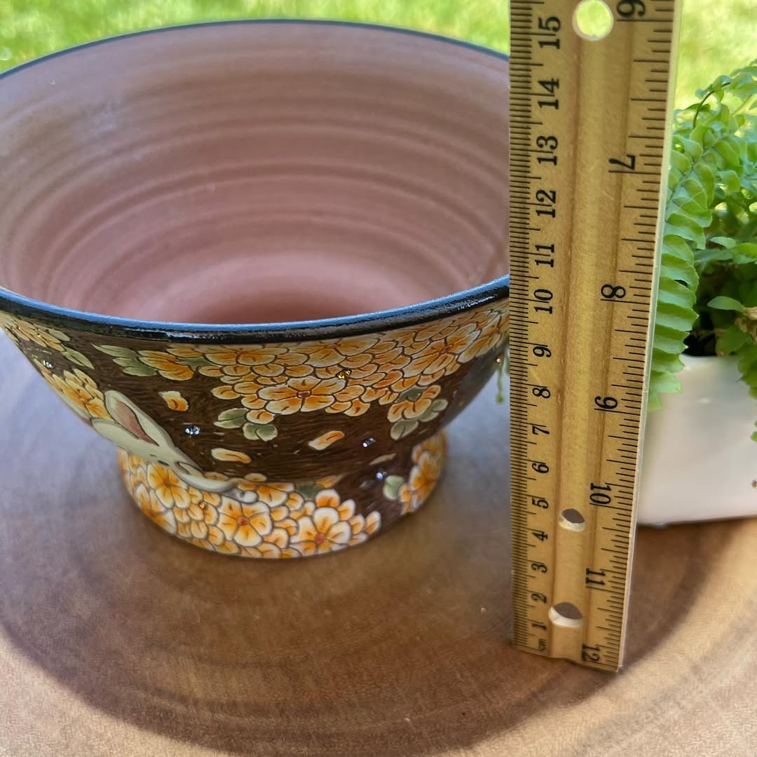 Hand-Painted Golden Blossom Bunny Planter