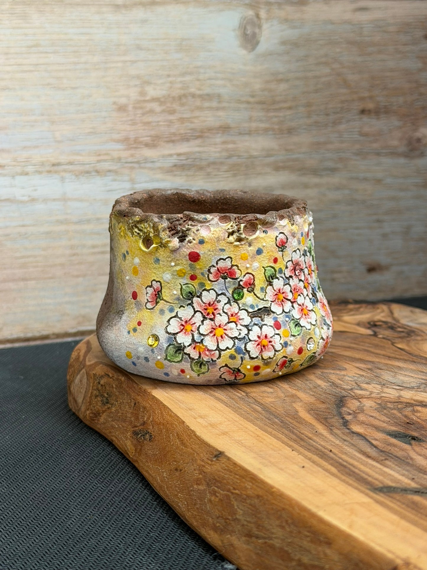 Hand Painted Planter with Apricot Blossom