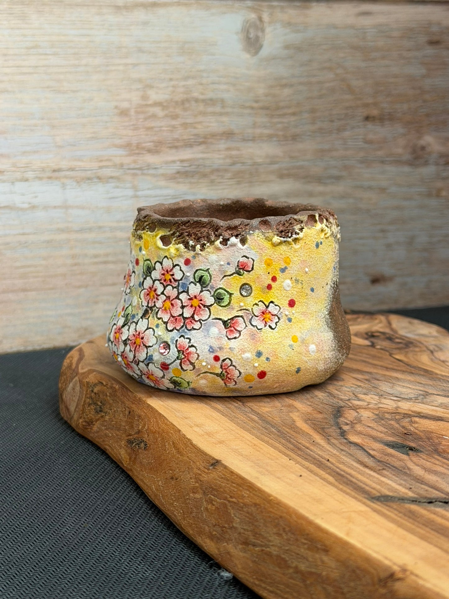 Hand Painted Planter with Apricot Blossom