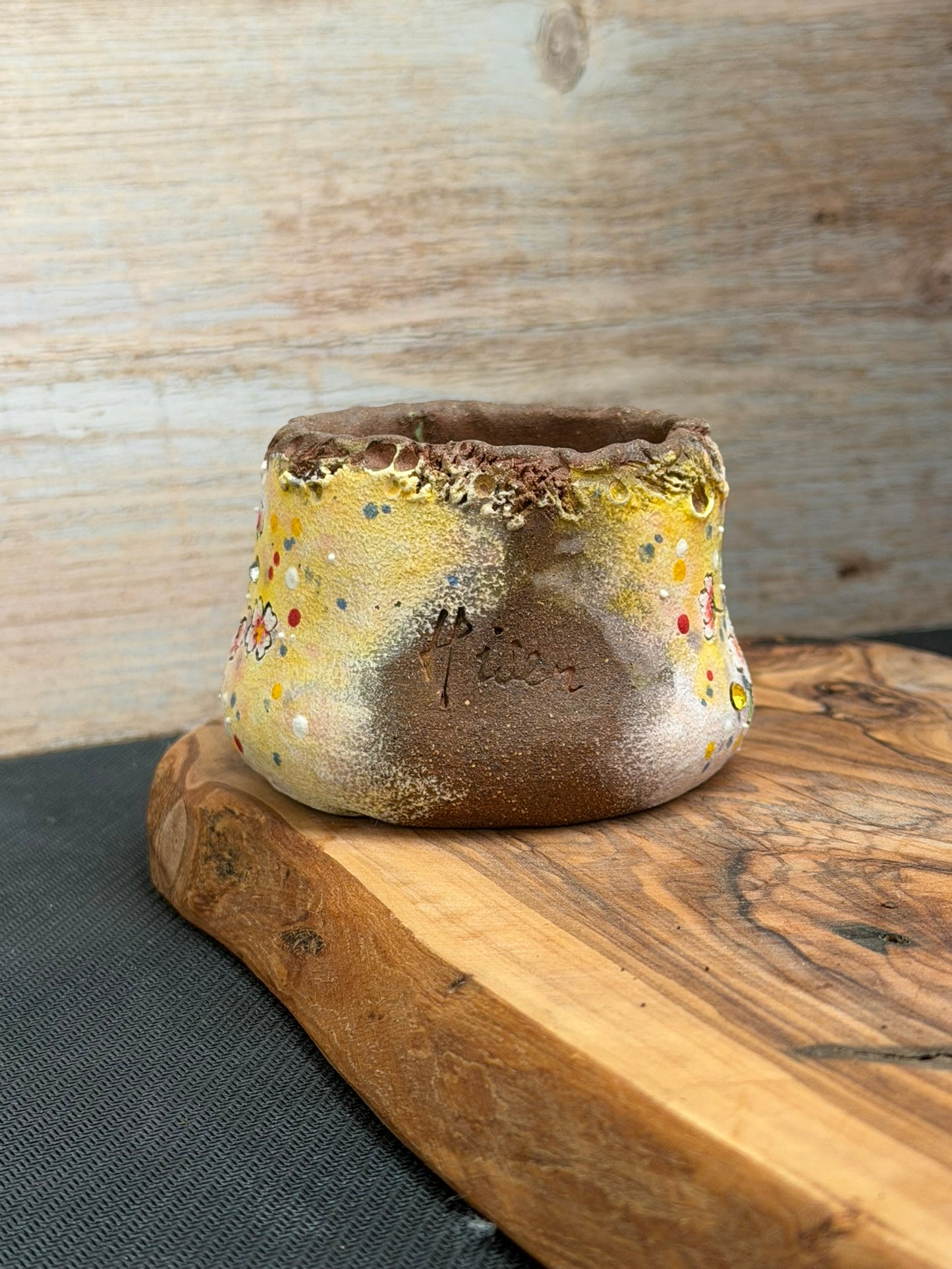 Hand Painted Planter with Apricot Blossom