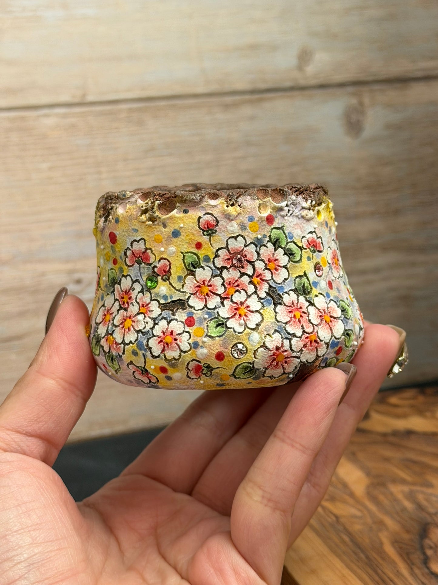 Hand Painted Planter with Apricot Blossom