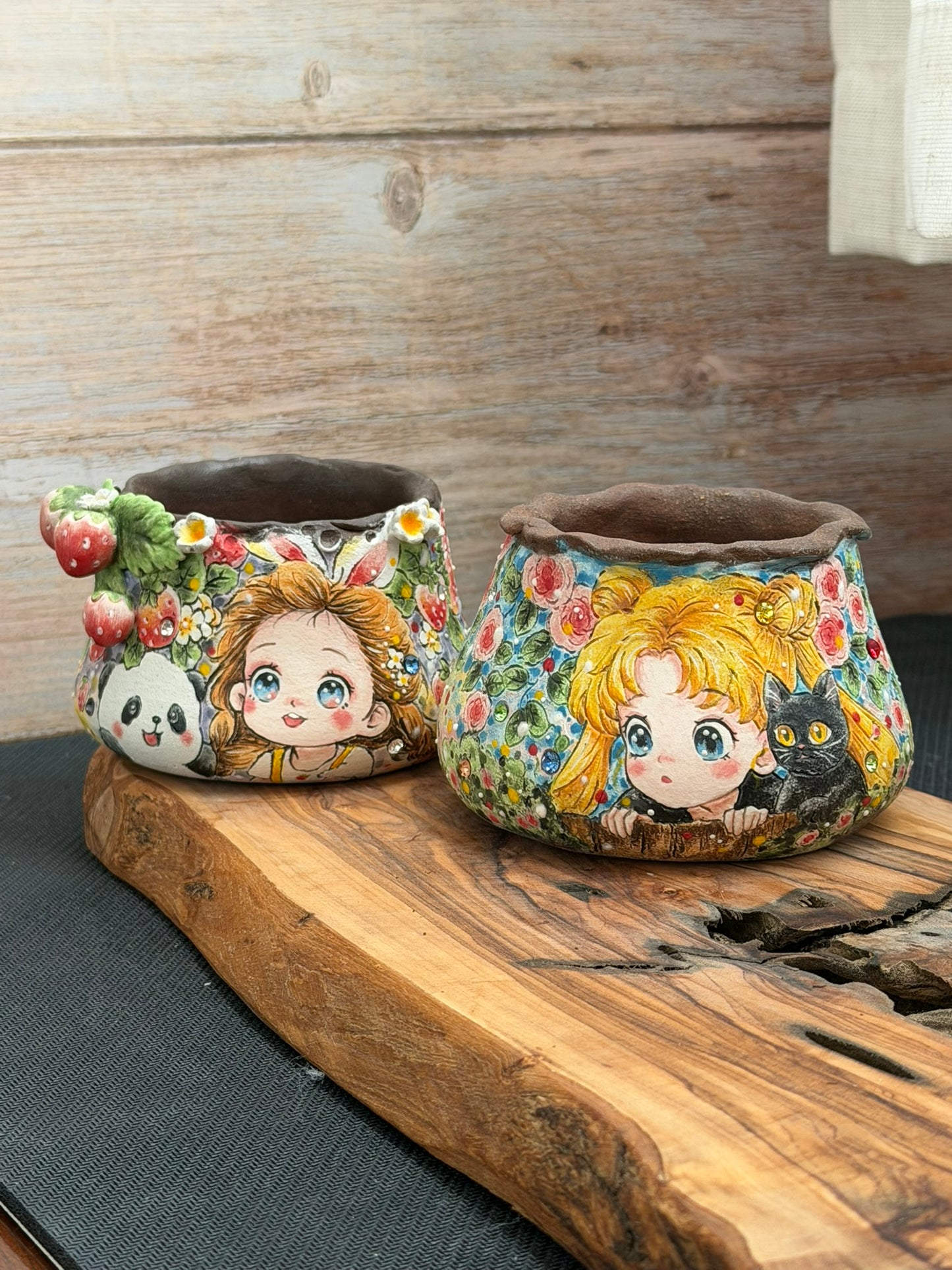 Hand Painted Bunny Friends with 3D Grapes accent and Flowers