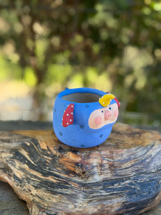 Piggy pot - Blue Poka dot monster (Small)