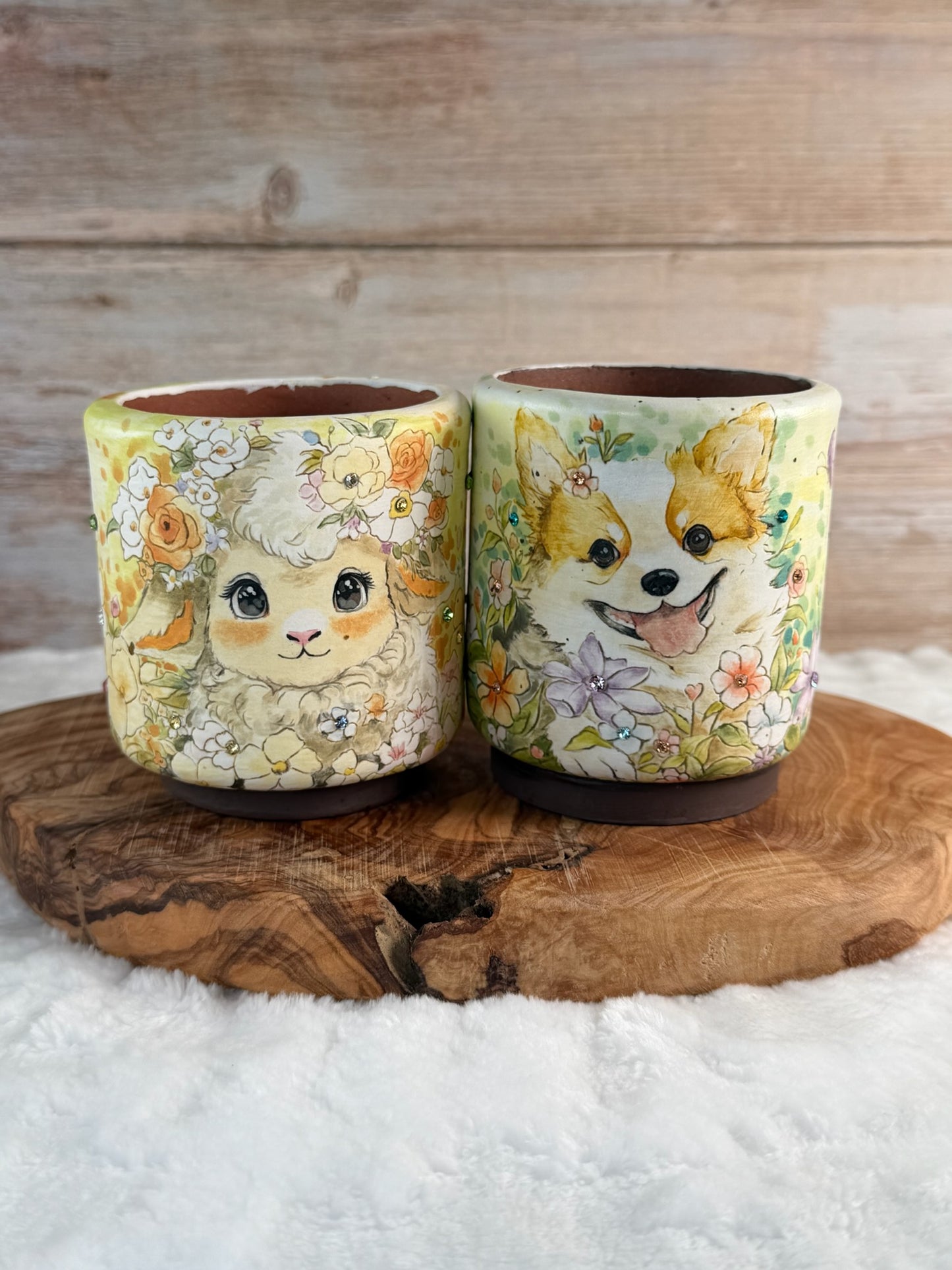 Hand painted Sheep in a Flower Meadow