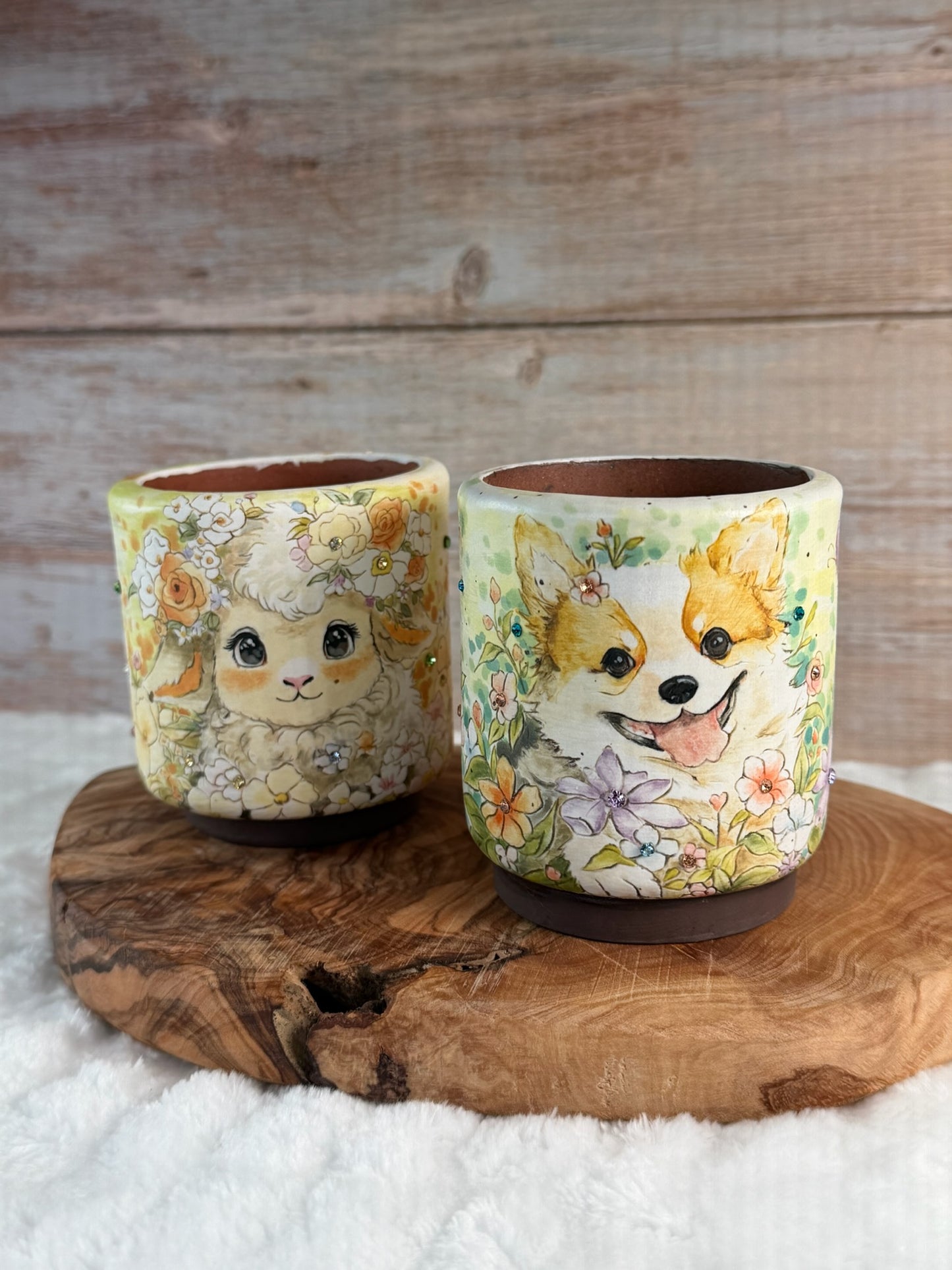Hand painted Corgi Dog in a Flower Garden