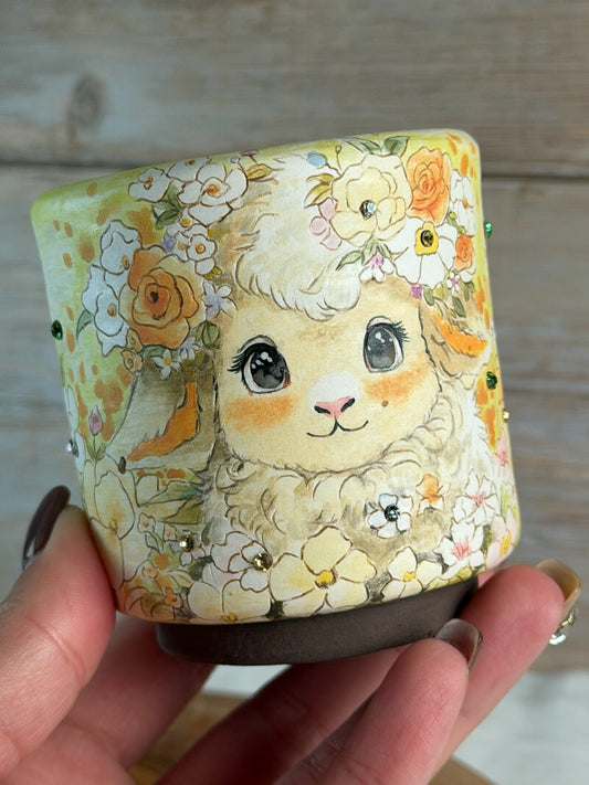 Hand painted Sheep in a Flower Meadow