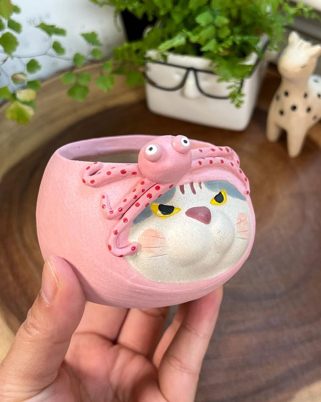 Pink Octopus in Disguise- Cat Series Planter