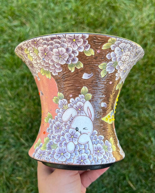 Hand-Painted Blooming Wisteria Bunny Planter