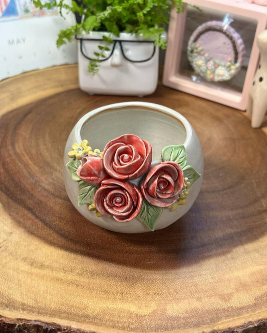 Scarlet Roses Sculpted Planter