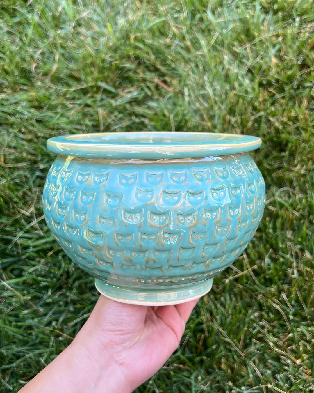 Sky Blue Cat Stamp Pattern Planter