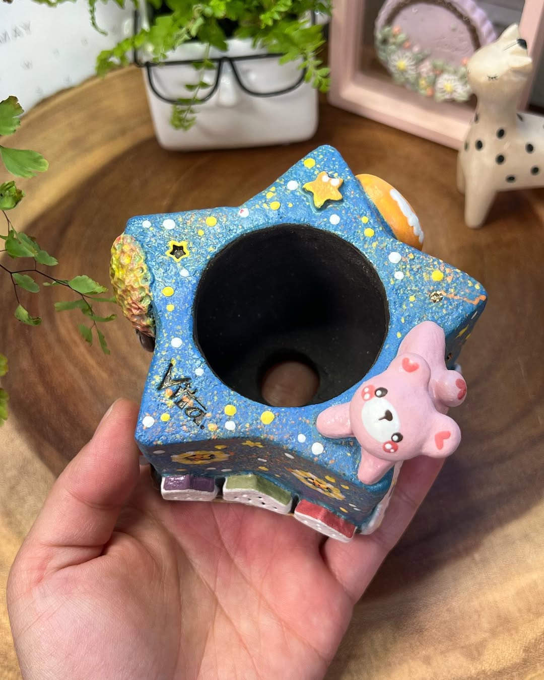 Starry Dreams With Pink Bear Planter