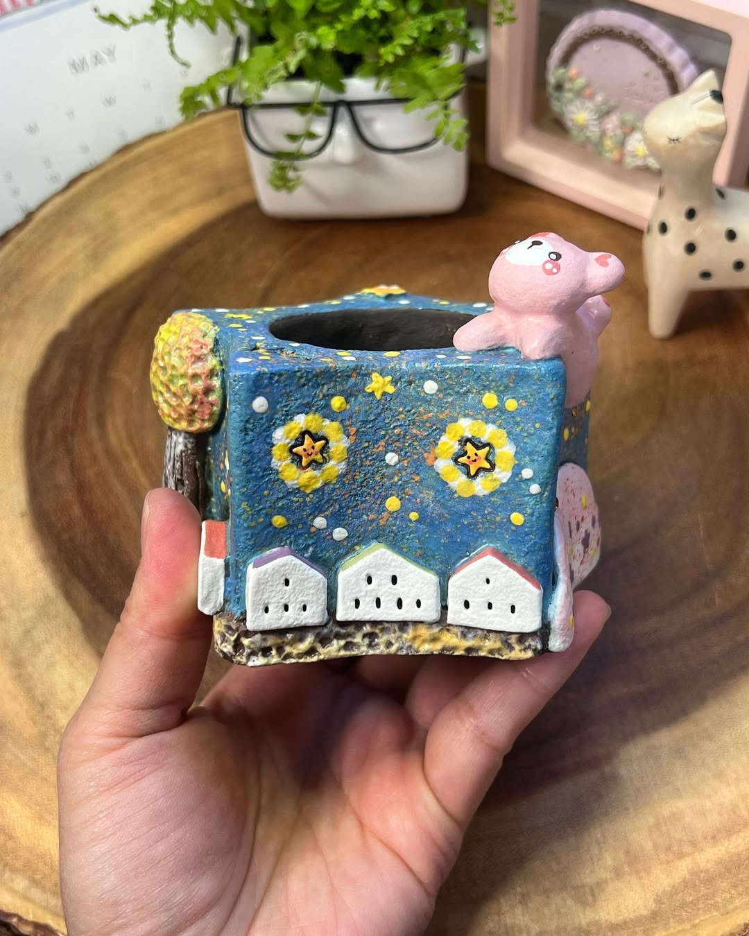 Starry Dreams With Pink Bear Planter