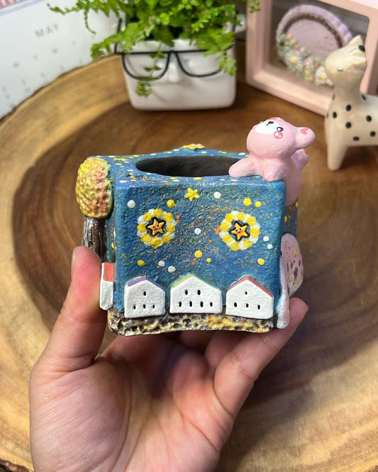 Starry Dreams With Pink Bear Planter