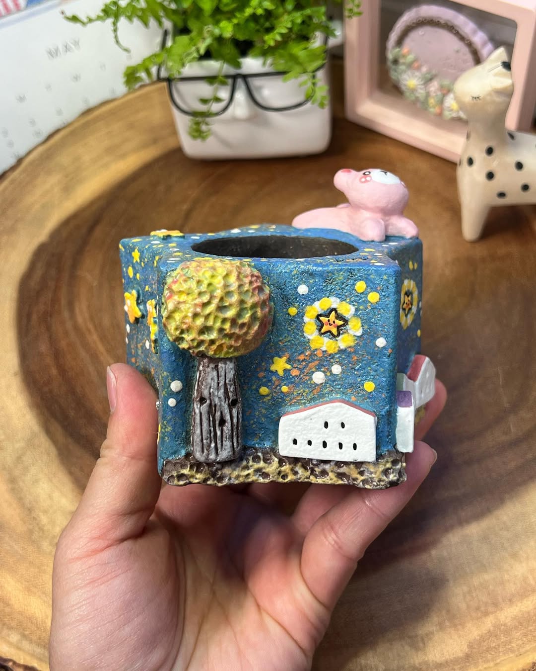 Starry Dreams With Pink Bear Planter