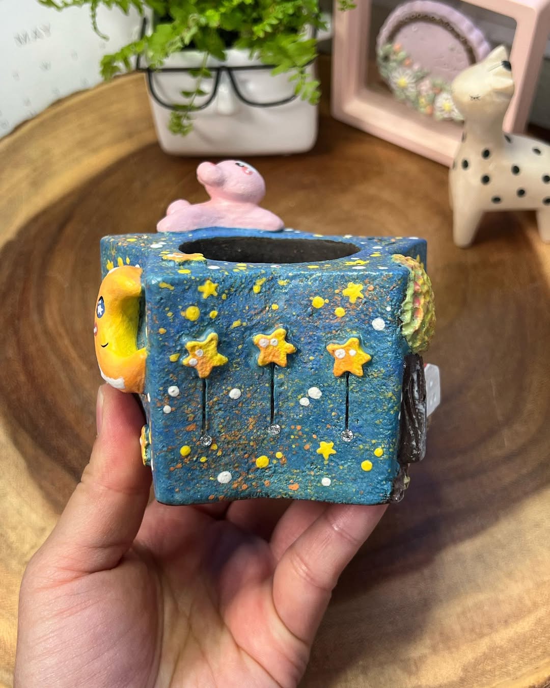 Starry Dreams With Pink Bear Planter