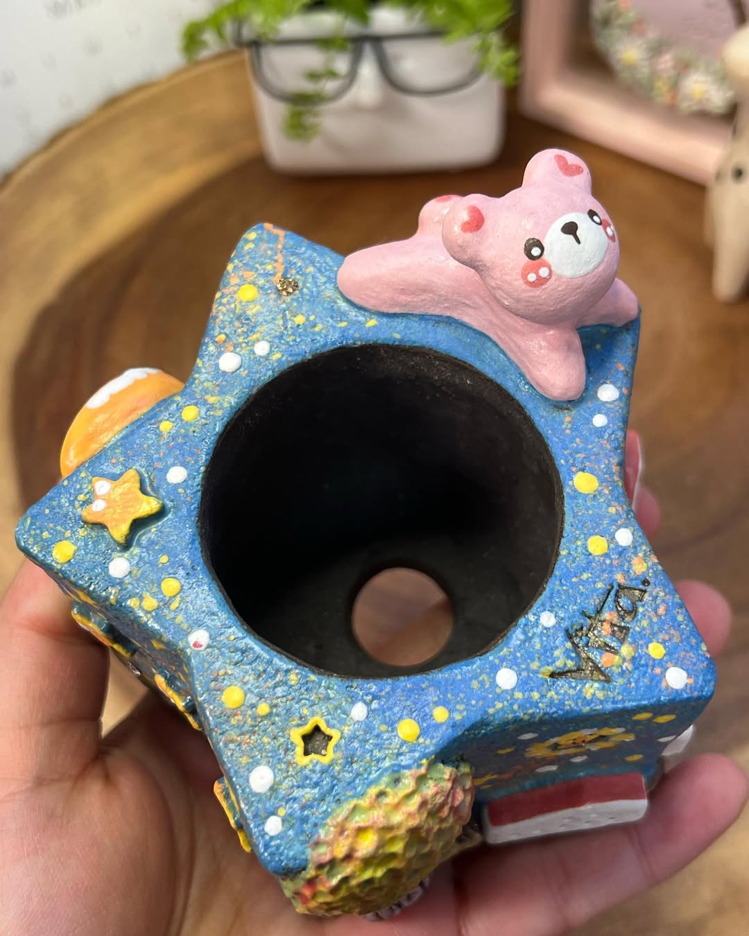 Starry Dreams With Pink Bear Planter