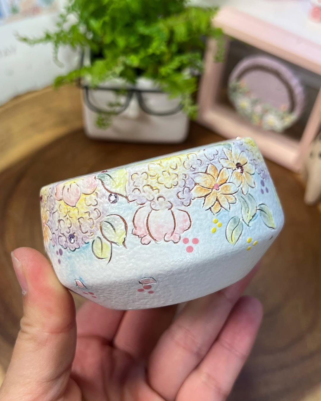 Lavender Daisy Hand-Painted C Planter