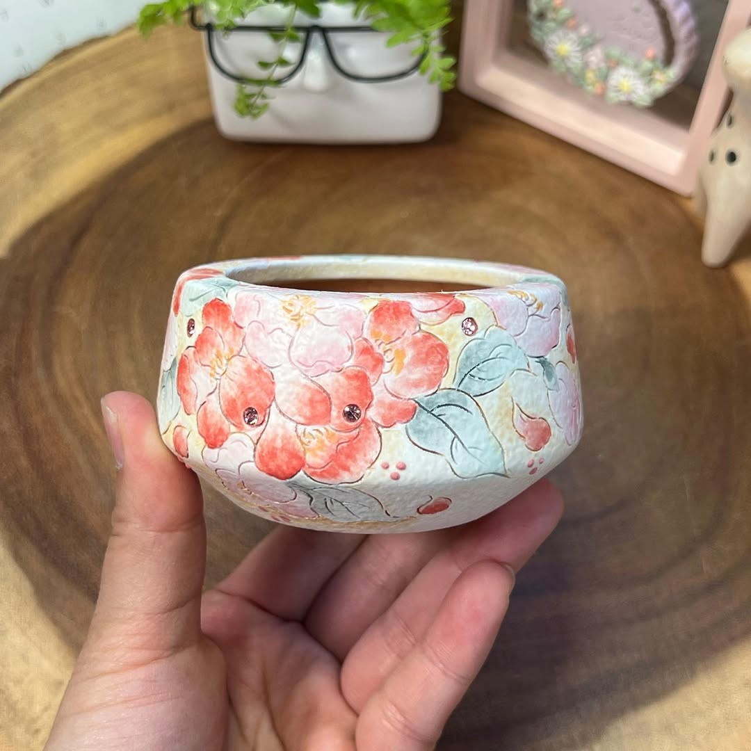 Crimson Blossom Delight Hand-Painted F Planter