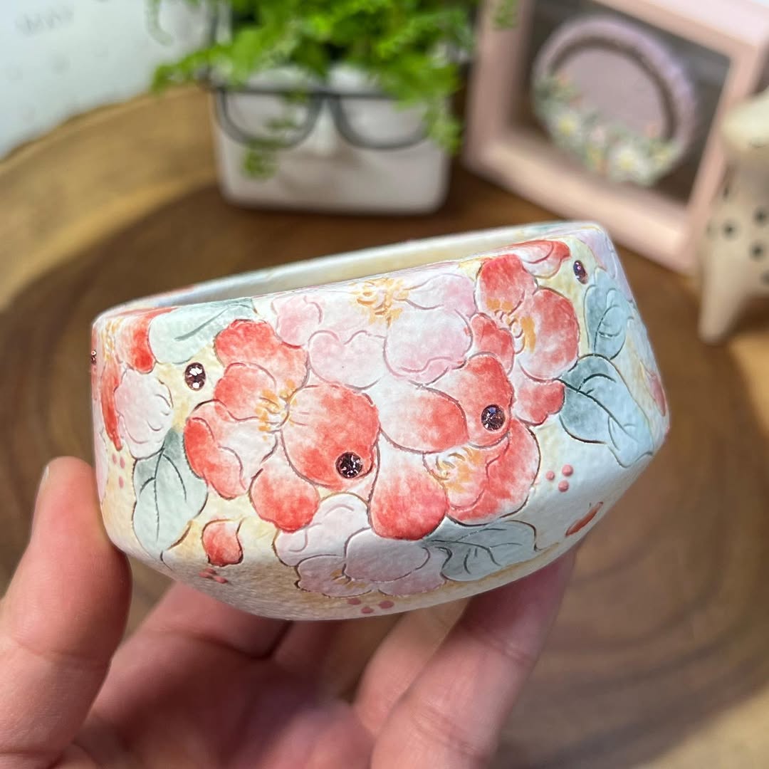 Crimson Blossom Delight Hand-Painted F Planter