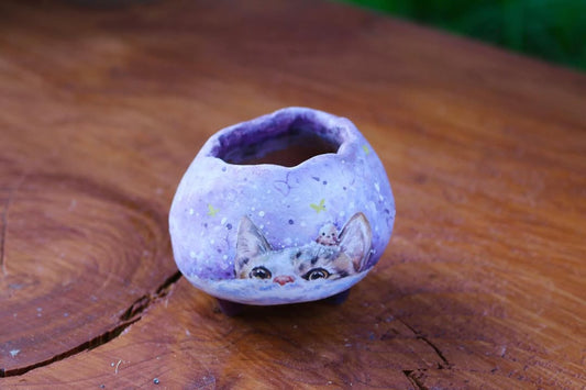 Hand Painted Peek-a-Kitten Planter