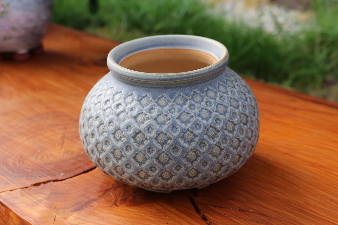 Textured Blue Tetragon Pattern Planter
