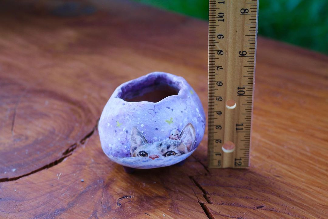 Hand Painted Peek-a-Kitten Planter