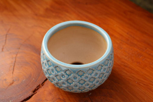 Blue Round Bloom Patterned Planter