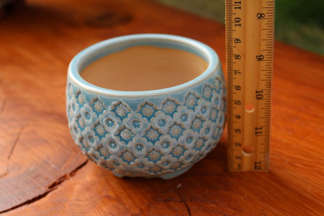 Blue Round Bloom Patterned Planter