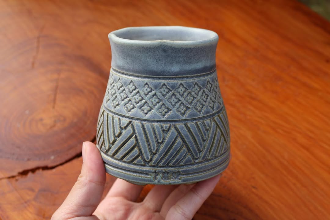 Gray Geometric Motif Planter