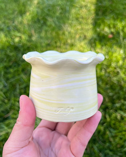 July Classic Matcha Latte Swirl Wavy Rim Flat Bottom Planter