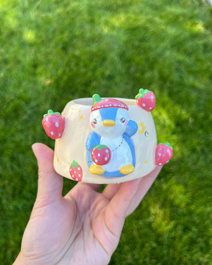 Strawberry Blue Penguin Planter