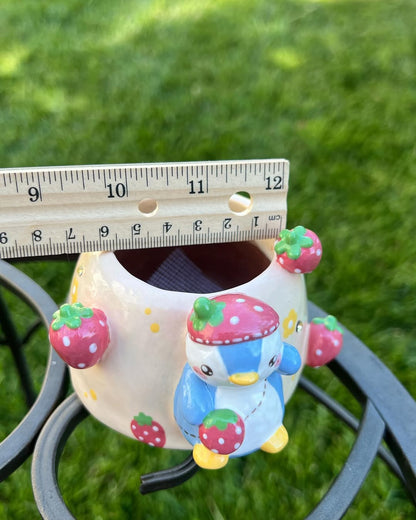 Strawberry Blue Penguin Planter