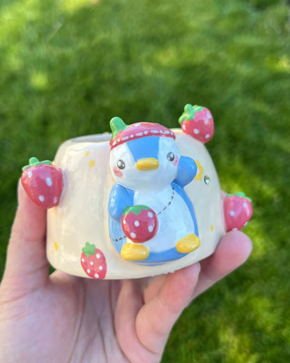 Strawberry Blue Penguin Planter