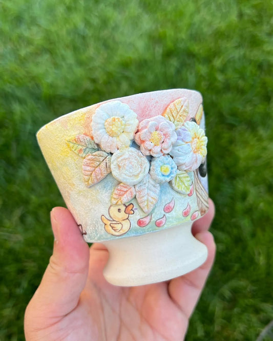 3D Floral Bath Time Panda with 3D Sculpt Floral Planter